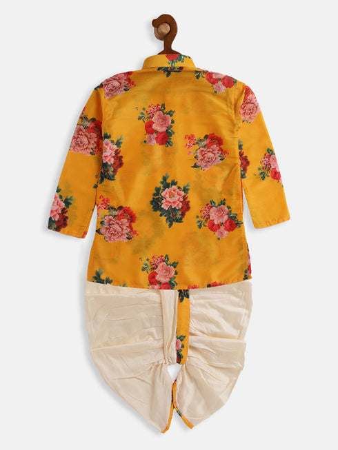 Vastramay SISHU Boys Multicolor-Base-Yellow Cotton Blend Kurta and Dhoti Set